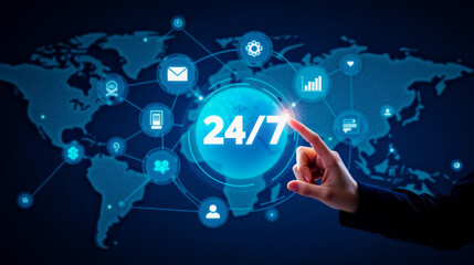 24/7 global digital services with interactive connection network and world map