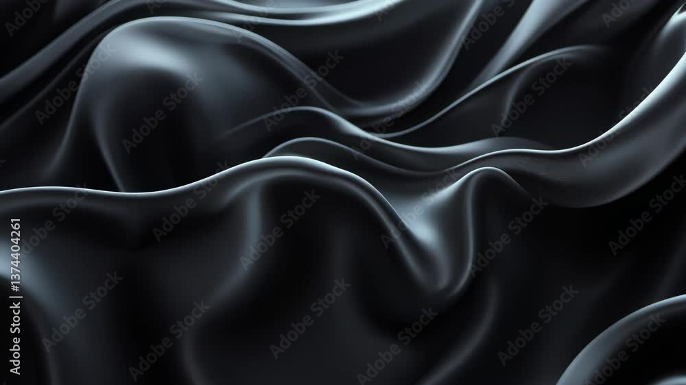 Poster flowing black silk folds creating a smooth abstract background