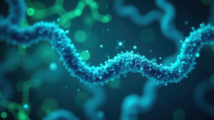 A close-up image of a molecule with the structure of a double helix, representing GLP-1, set against a blue, illuminated background.
