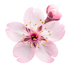 Bright pink cherry blossom flower isolated on transparent background
