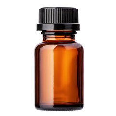 Brown glass bottle with a black lid containing liquid.