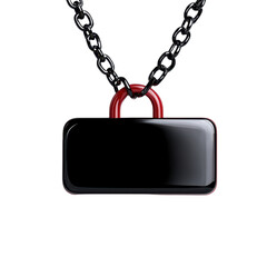 Black padlock pendant on a chain against a dark background.