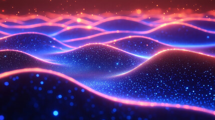 Fototapeta premium Abstract Glowing Wavy Lines With Glittering Particles