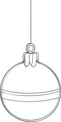 Christmas ornament outline drawing with hanging string in black and white. Vector illustration