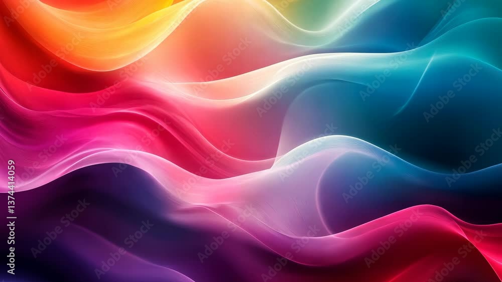 Poster vibrant multicolored abstract waves blending smoothly in a digital artwork
