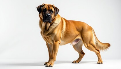 Obraz premium Majestic mastiff, powerful stance, white background, pet, animal, portrait