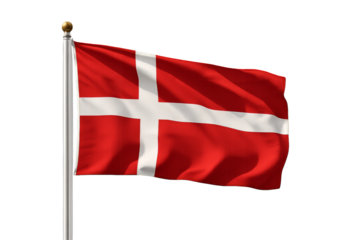 Dänische Flagge winkt mit einem mutigen roten Hintergrund und einem ikonischen weißen Kreuz, das Denmarks nationale Identität symbolisiert