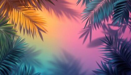 Obraz premium Colorful Light Rays Filtering Through Tropical Leaves at Sunset