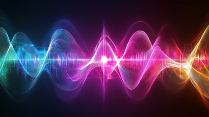 Fototapeta premium Colorful abstract radio waves are expanding in space with a bright center, creating a vibrant and dynamic visual representation of energy and communication