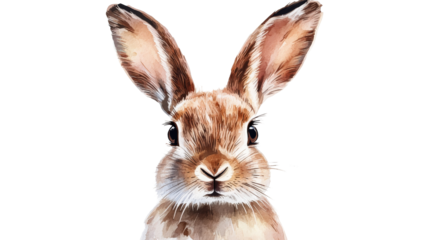 Watercolor hare portrait, isolated on transparent background, cut out transparent