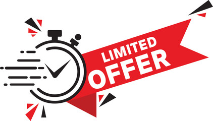 Last Minute Limited Offer with Clock for Sale Promo, Button, Logo or Banner Illustrator