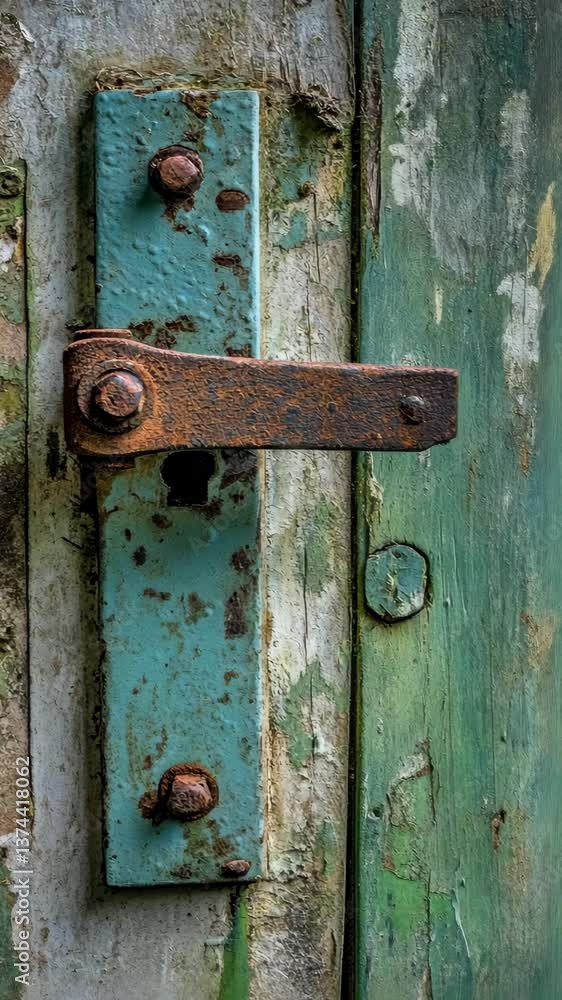 Poster rusted lock and weathered door showcase the charm of decaying architecture in an old building