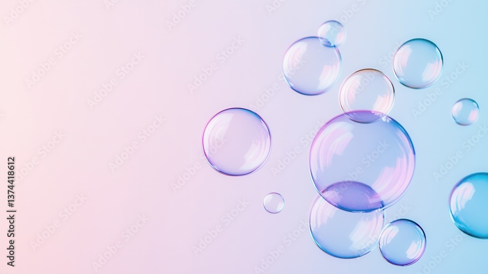 Poster soap atmosphere floating on a colorful gradient background, creating a dreamy and playful bubbles