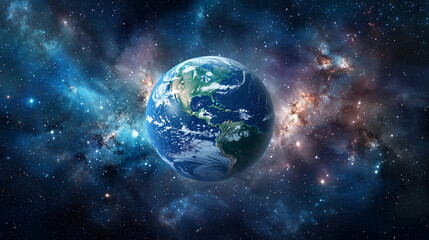 Obraz premium Planet Earth in Space with Stars and Moon