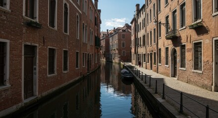 Naklejka premium European City Canal at Sunset