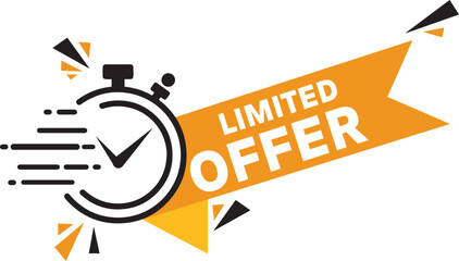 Last Minute Limited Offer with Clock for Sale Promo, Button, Logo or Banner Illustrator Template