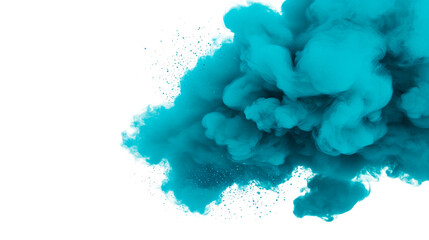 Turquoise cloud explosion on black background, cut out transparent