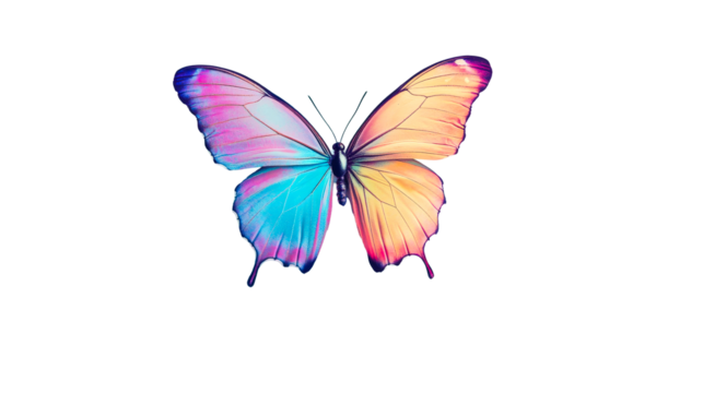 Colorful butterfly with split wings, insect macro isolated, cut out transparent