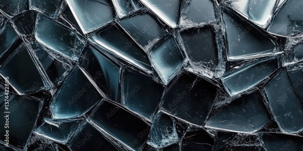 Poster abstract background featuring scattered pieces of broken glass, showcasing varied shapes and texture