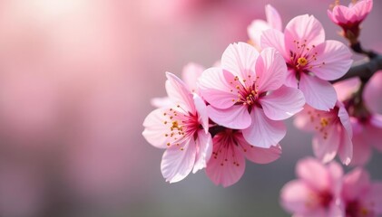 Delicate pink cherry blossoms in full bloom, creating a soft, flowing floral pattern , illustration, sakura petals