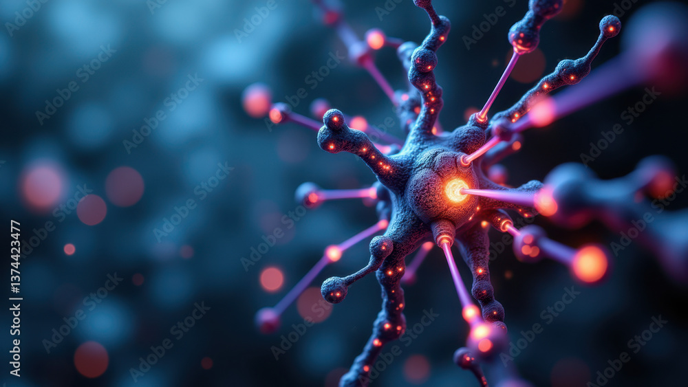 Aufkleber a microscopic view of a neuron with a focus on a synapse showing glp-1 receptors.