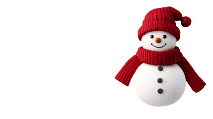 Cute snowman with red knit hat and scarf, cut out transparent