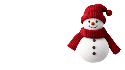 Cute snowman with red knit hat and scarf, cut out transparent