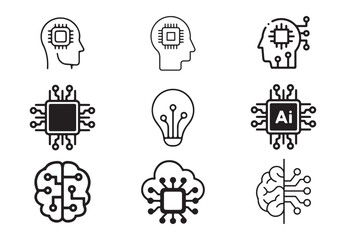 Technology icon set. Artificial Intelligence icons.  Ideas inspiration symbol. Vector illustration eps 10
