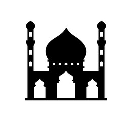 Minimalist Black Mosque Silhouette with Domes and Minarets for Islamic Backgrounds and Religious Themes.