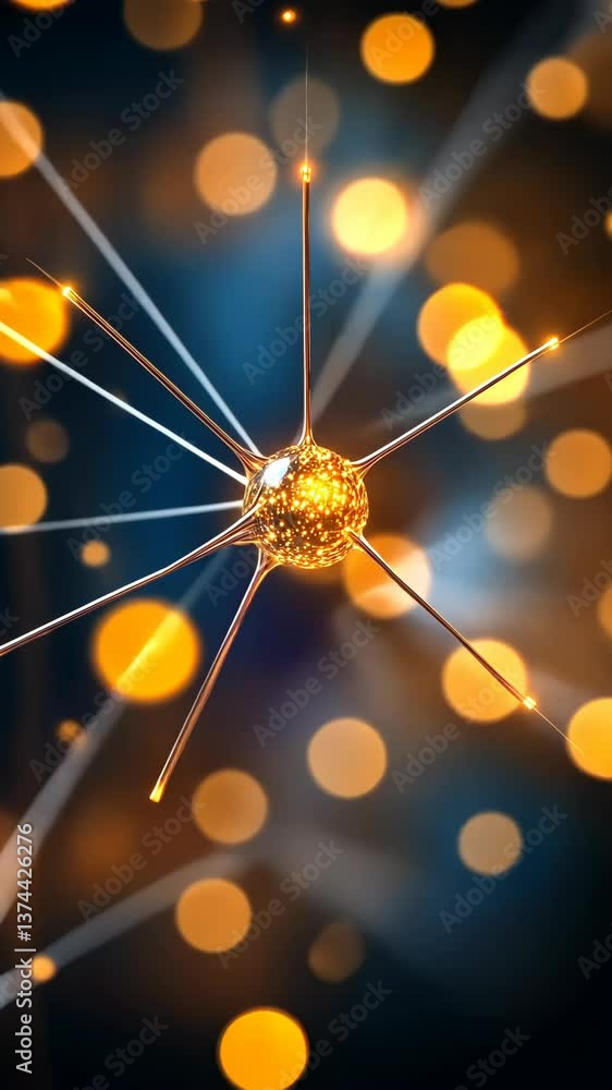 Aufkleber elegant depiction of a neuron with glowing synapses set against a vibrant, bokeh background during n