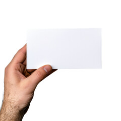 Obraz premium Blank card held by a hand against a dark background.