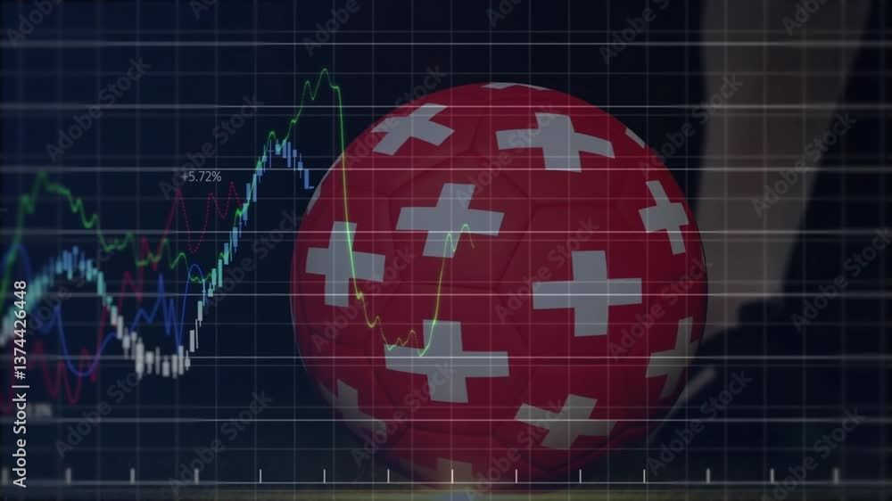 Poster Swiss flag animation on ball with financial graph in school setting
