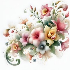  beautiful, flower-inspired composition. The composition will include a mix of colors and flowing shapes that capture the essence of flowers in their most captivating form.