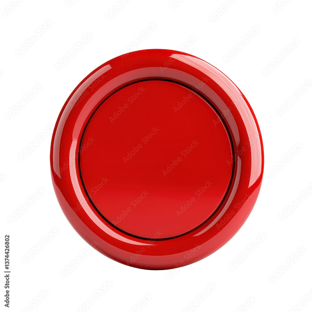 Poster red circular button with a glossy finish on a black background.