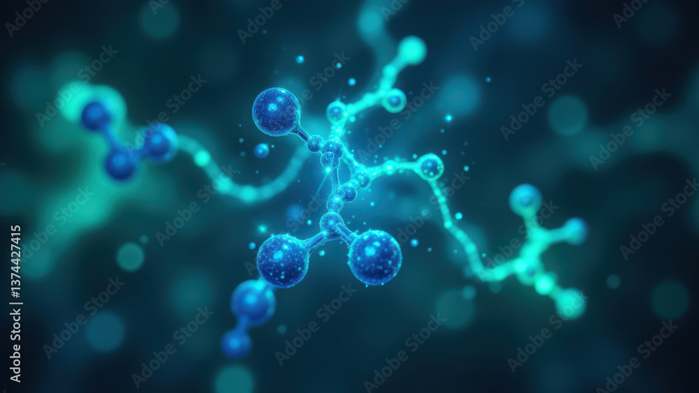 Aufkleber molecular rendering of a glp-1 molecule with floating atoms set against a colorful backdrop for stoc