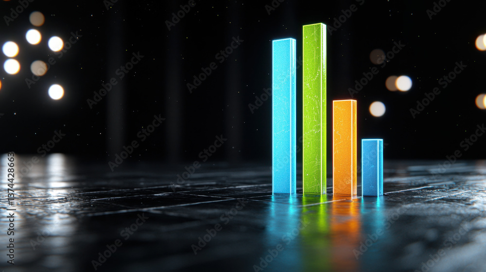 Aufkleber abstract colorful bar graph 3d render on dark reflective surface