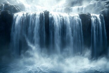 Fototapeta premium Majestic waterfalls create misty atmosphere at the base, capturing nature's beauty in a serene location during daylight hours