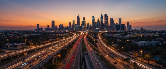  Houston Golden Glow on the Highway and Skyline