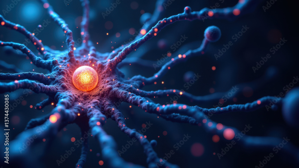 Aufkleber microscopic view of neurons with glp-1 highlighted in orange.