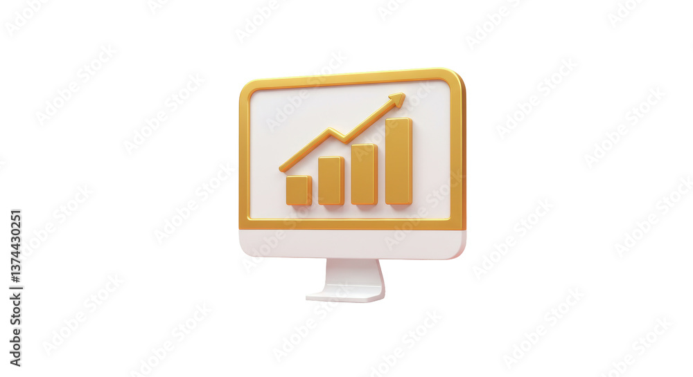 Poster isolated monitor displaying upward trending bar graph in gold
