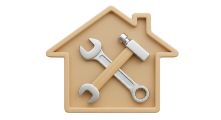 Isolated House Repair Symbol with Wrench and Hammer