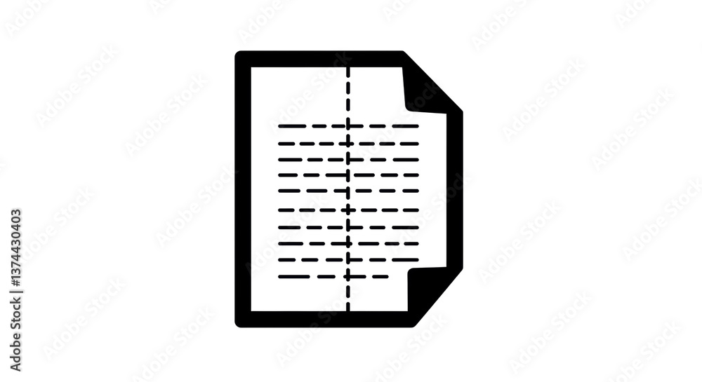 Poster isolated black document with dashed line cutting in half