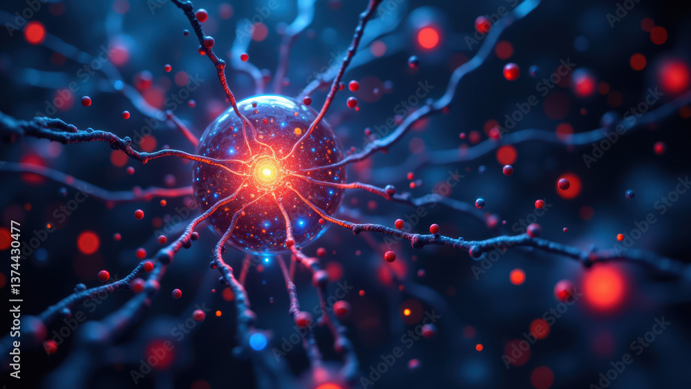Poster neurons with glowing synapses, emphasizing glp1 interaction.