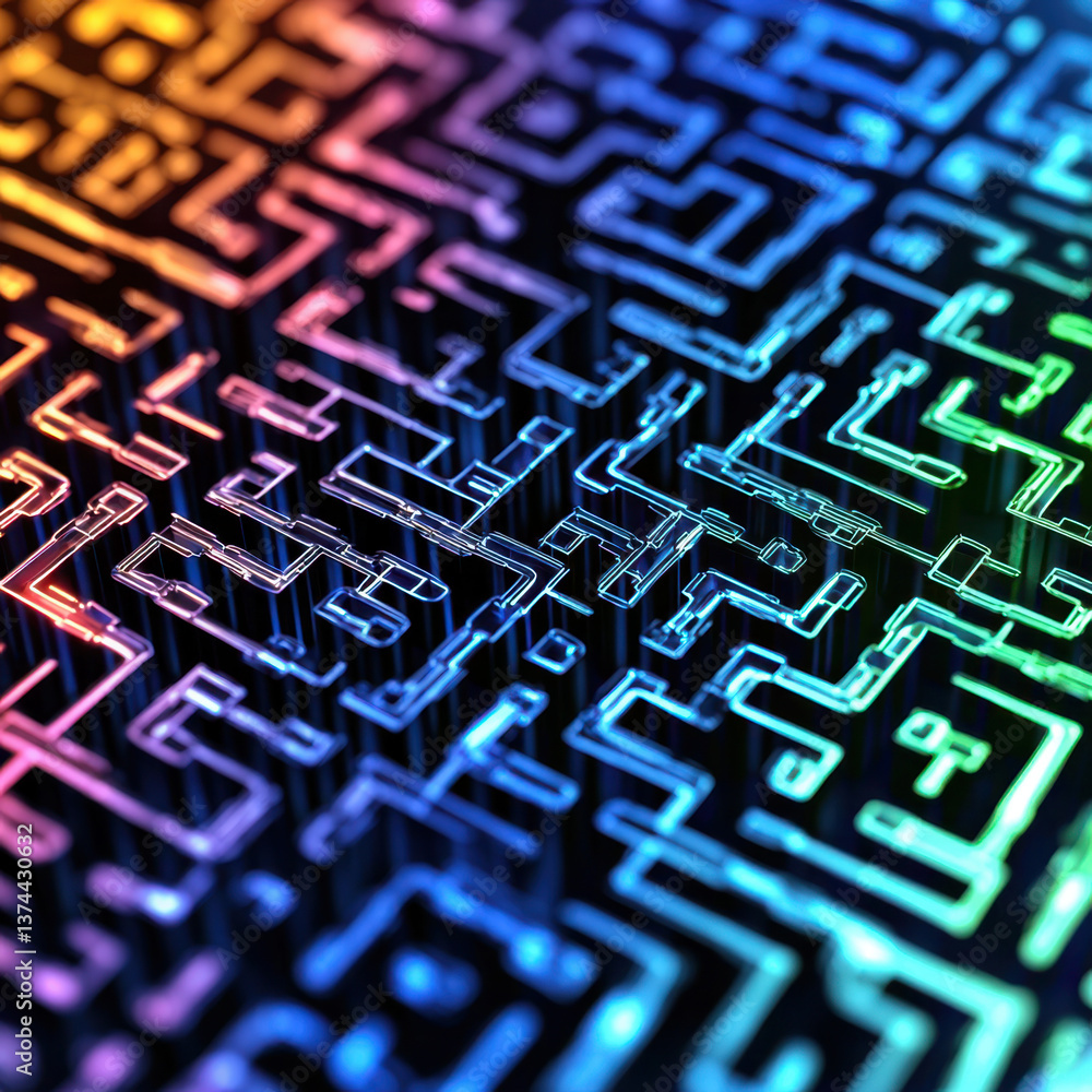 Poster abstract multicolored circuit board maze 3d render