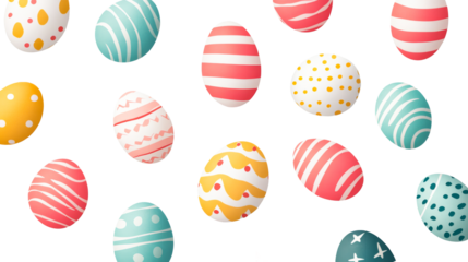 Festive Easter egg assortment on a black background, cut out transparent