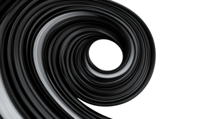 Swirling abstract vortex with black and white stripes, cut out transparent