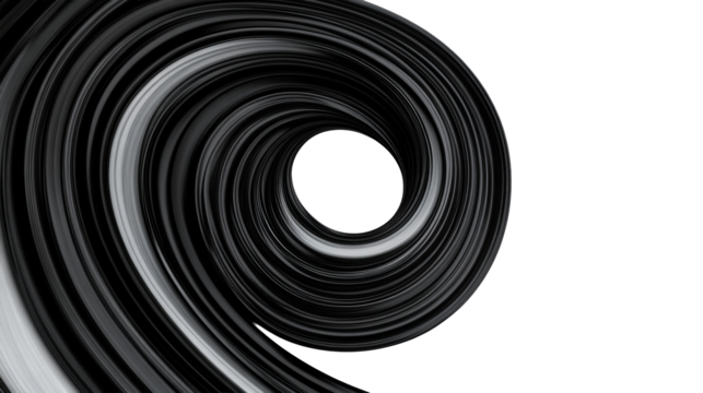 Swirling abstract vortex with black and white stripes, cut out transparent