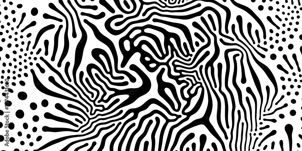 Poster abstract organic pattern background or diffusion reaction pattern. vector black irregular organic li