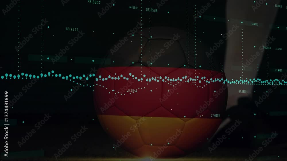 Poster data visualization animation with soccer ball over dark background