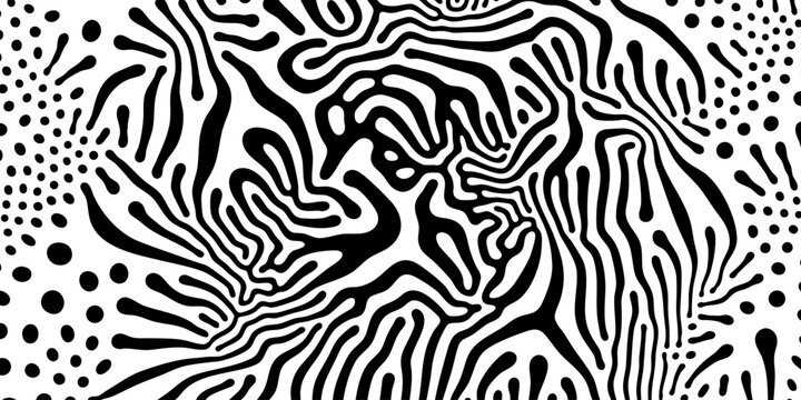 Abstract organic pattern background or diffusion reaction pattern. Vector black irregular organic lines on white background